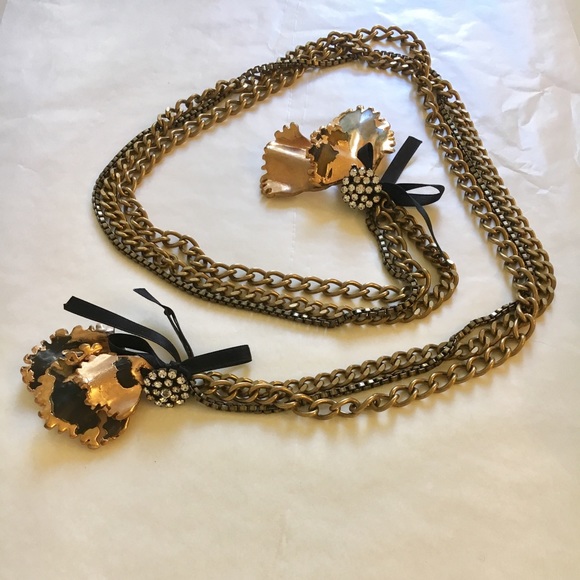 💍SOLD💍 Marni Horn Encrusted Brass Chain Necklace - Picture 5 of 6
